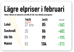 Elpriserna faller i februari 