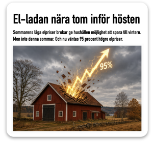 el-ladan nära tom inför höstens dyra elpriser +95%